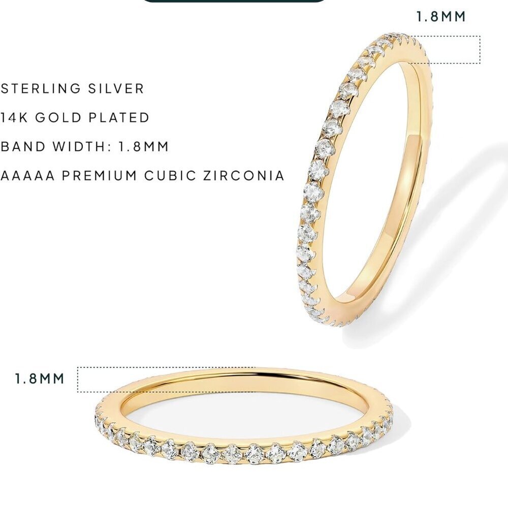 Hypoallergenic 14K Gold Plated Eternity Rings - Stackable for Everyday Style - Picture 3 of 6